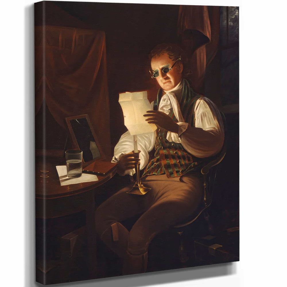 Rembrandt Peale 11" x 14" / Stretched Canvas Wrap Man Reading By Candlelight By Rembrandt Peale