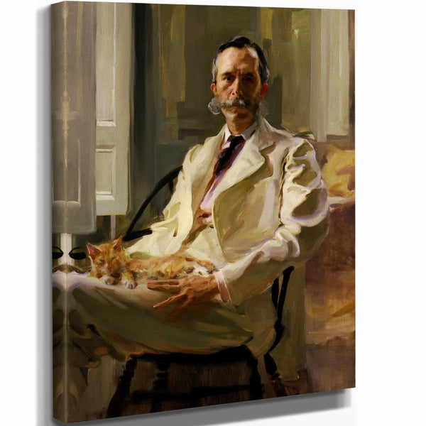 Cecilia Beaux 11" x 14" / Stretched Canvas Wrap Man With The Cat By Cecilia Beaux