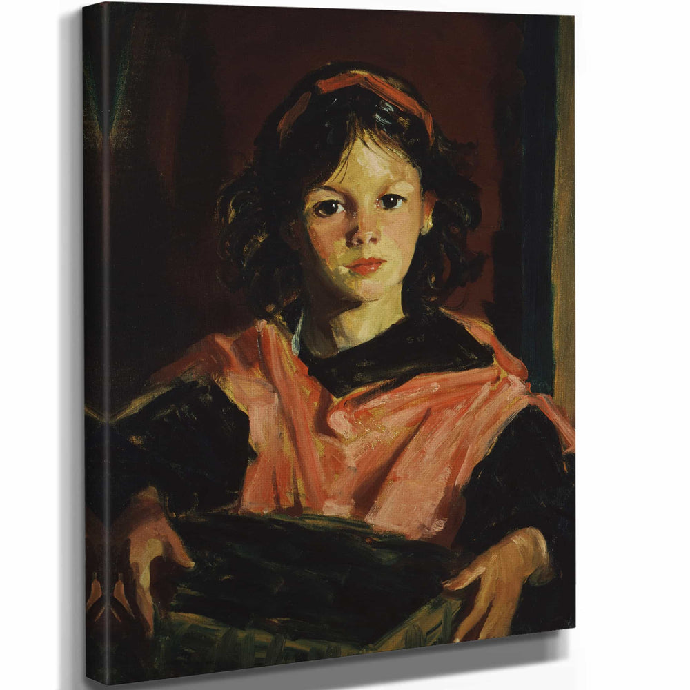 Robert Henri 11" x 14" / Stretched Canvas Wrap Mary Ann With Her Basket By Robert Henri