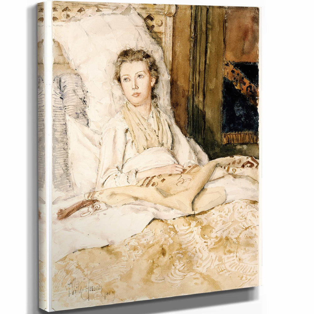 Childe Hassam 11" x 14" / Stretched Canvas Wrap Maud Sewing By Childe Hassam