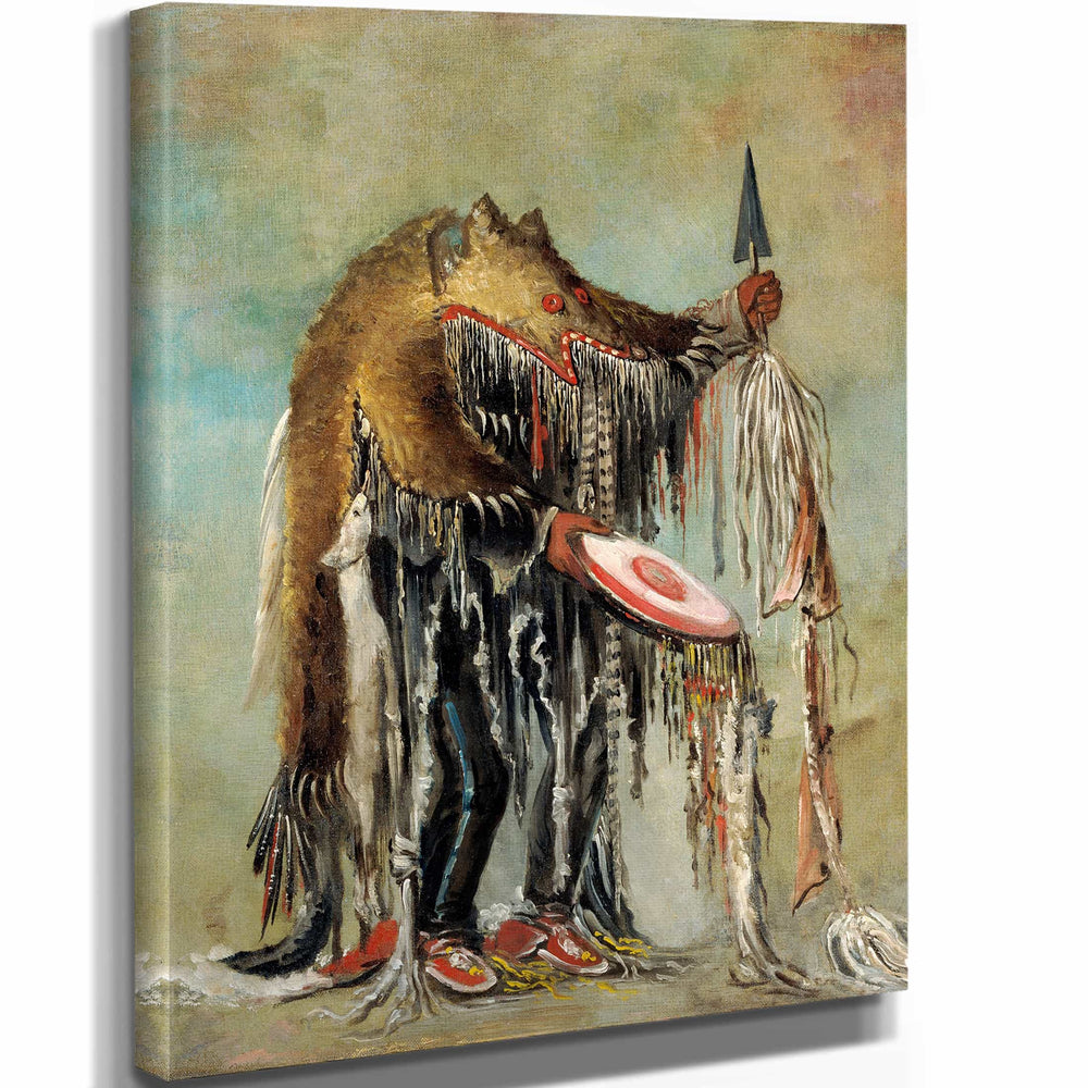 George Catlin 11" x 14" / Stretched Canvas Wrap Medicine Man Performing His Mysteries Over A Dying Man By George Catlin