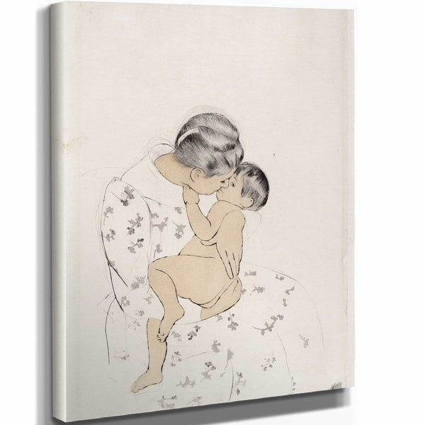 Mary Cassatt 11" x 14" / Stretched Canvas Wrap Mothers Kiss By Mary Cassatt