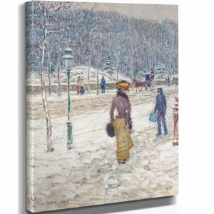 Childe Hassam 11" x 14" / Stretched Canvas Wrap New York Street By Childe Hassam