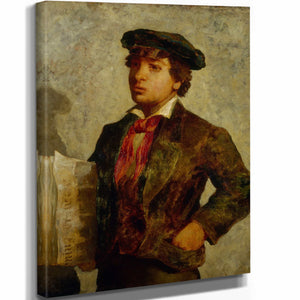 Edward Mitchell Bannister 11" x 14" / Stretched Canvas Wrap Newspaper Boy By Edward Mitchell Bannister