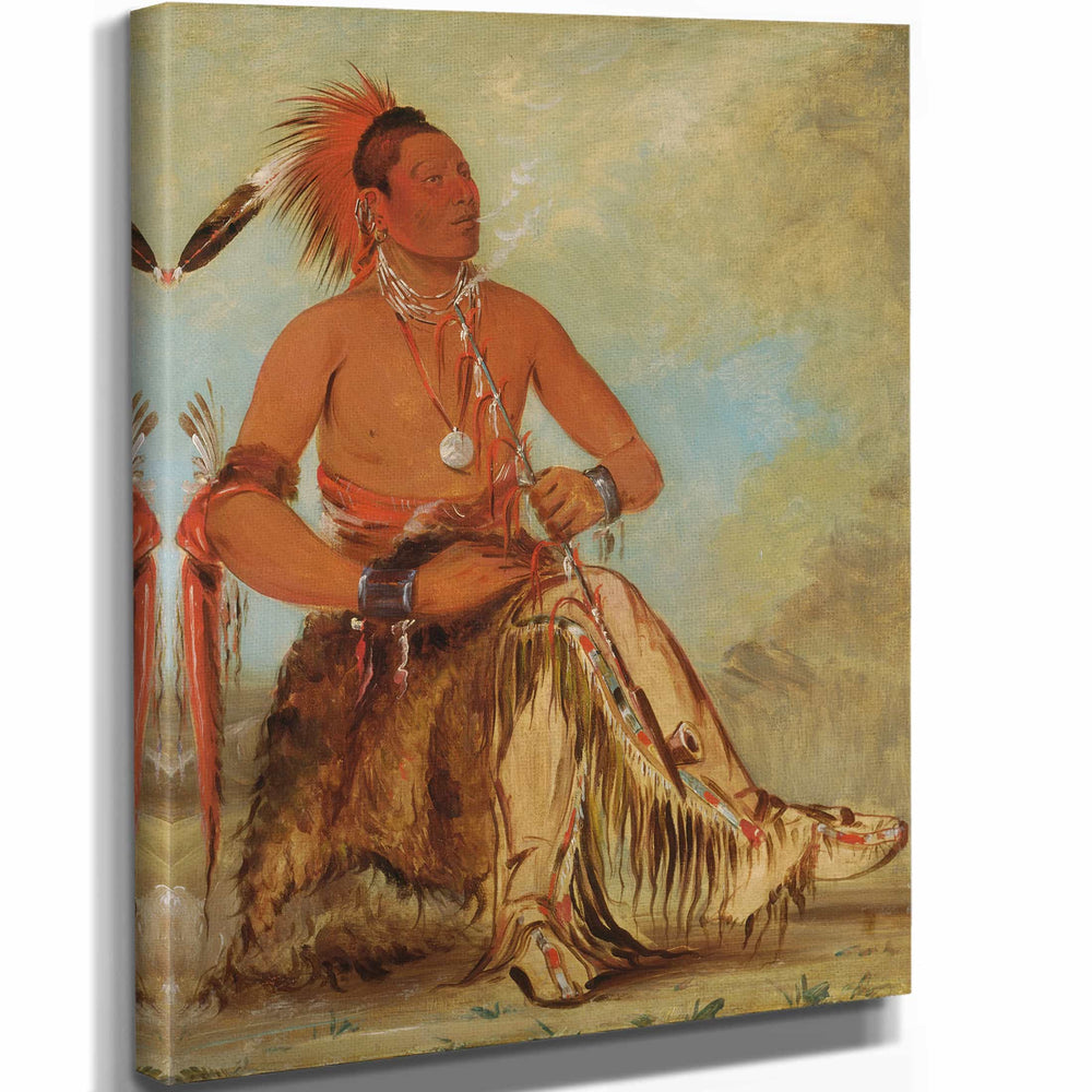 George Catlin 11" x 14" / Stretched Canvas Wrap Nom Ba Mon Nee Double Walker A Brave By George Catlin