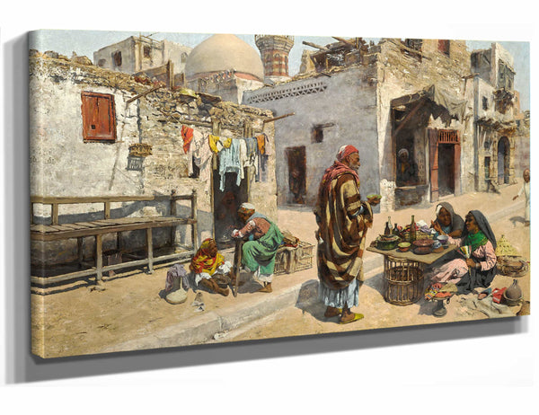 Alphons Leopold Mielich 18" x 12" / Stretched Canvas Wrap Offering Refreshment Cairo By Alphons Leopold Mielich