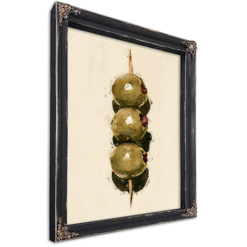 Green Olives in Soft Mediterranean Light, Large Textured Wall Art, Still Life Wall Art, Mixed Media Acrylic Canvas