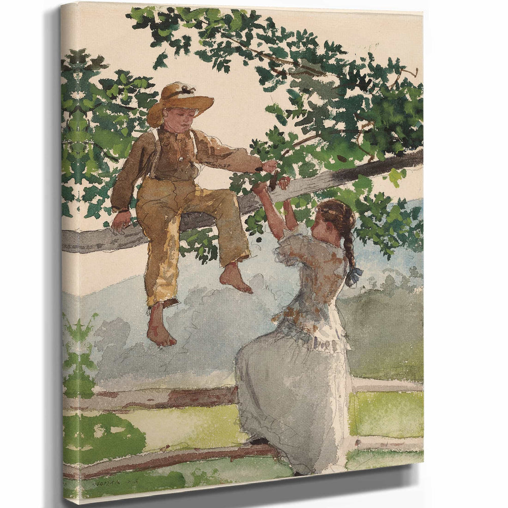 Winslow Homer 11" x 14" / Stretched Canvas Wrap On The Fence By Winslow Homer