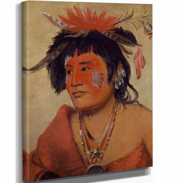 George Catlin 11" x 14" / Stretched Canvas Wrap Pah Shee Nau Shaw A Warrior By George Catlin