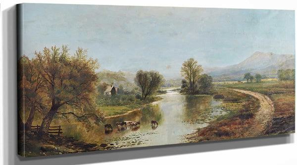 Edmund Darch Lewis Panoramic Landscape With Farms River Cows And Mountains By Edmund Darch Lewis