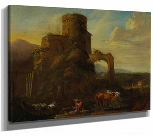 Andries Both Pastoral Landscape With Ruins By Andries Both