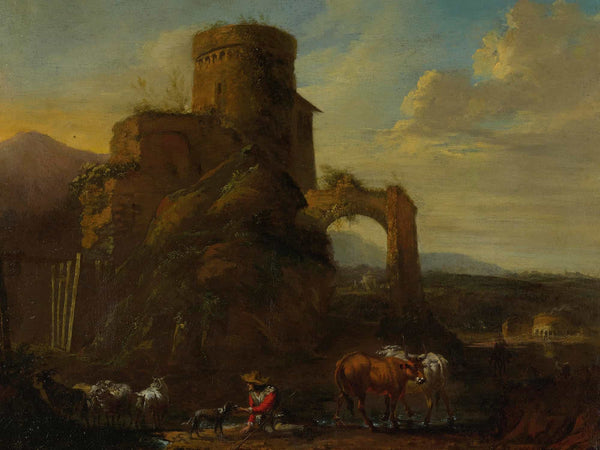 Andries Both Pastoral Landscape With Ruins By Andries Both