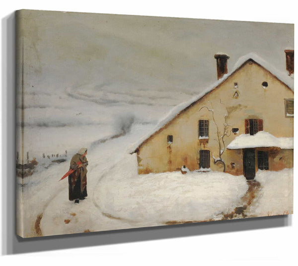 Augustin Chenu 14" x 11" / Stretched Canvas Wrap Paysage Effet De Neige By Augustin Chenu