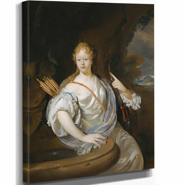 Adriaen Van Der Werff 11" x 14" / Stretched Canvas Wrap Portrait Of A Lady Dressed As Diana By Adriaen Van Der Werff