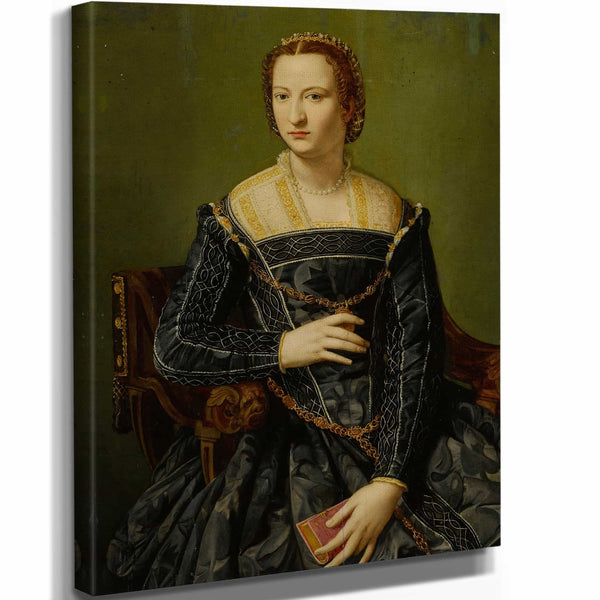 Alessandro Allori 11" x 14" / Stretched Canvas Wrap Portrait Of A Lady In Black By Alessandro Allori