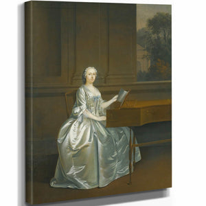 Ar 11" x 14" / Stretched Canvas Wrap Portrait Of A Lady Seated At A Harpsichord Possibly Lucy Duchess Of St Albans By Ar