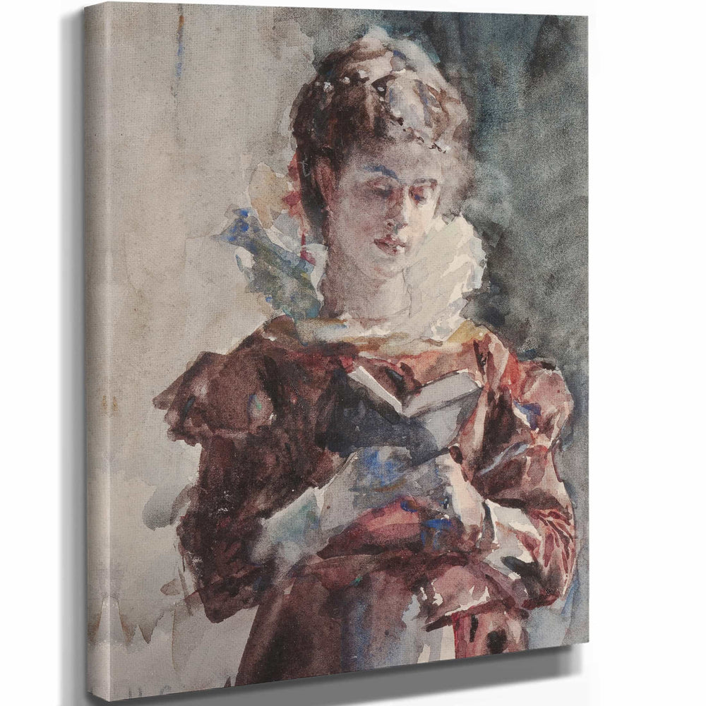 Julius Leblanc Stewart 11" x 14" / Stretched Canvas Wrap Portrait Of A Woman Reading By Julius Leblanc Stewart