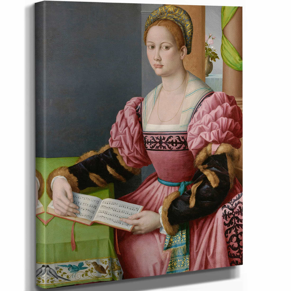 Bacchiacca 11" x 14" / Stretched Canvas Wrap Portrait Of A Woman With A Book Of Music By Bacchiacca