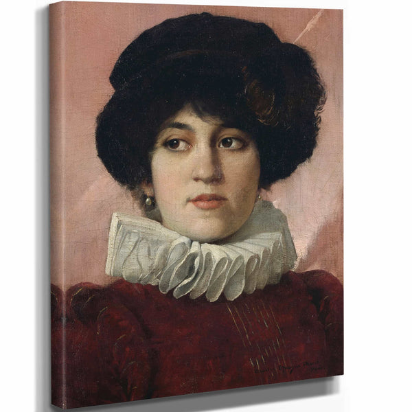 Charles Sprague Pearce 11" x 14" / Stretched Canvas Wrap Portrait Of A Woman By Charles Sprague Pearce