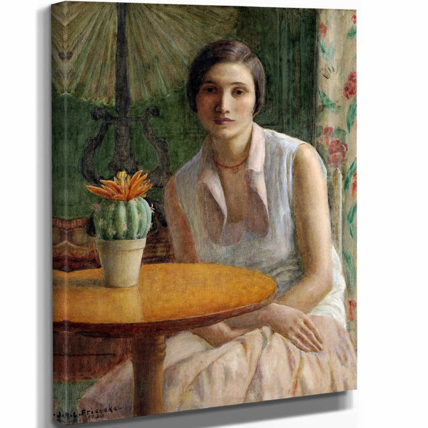 Frederick Carl Frieseke 11" x 14" / Stretched Canvas Wrap Portrait Of A Woman By Frederick Carl Frieseke