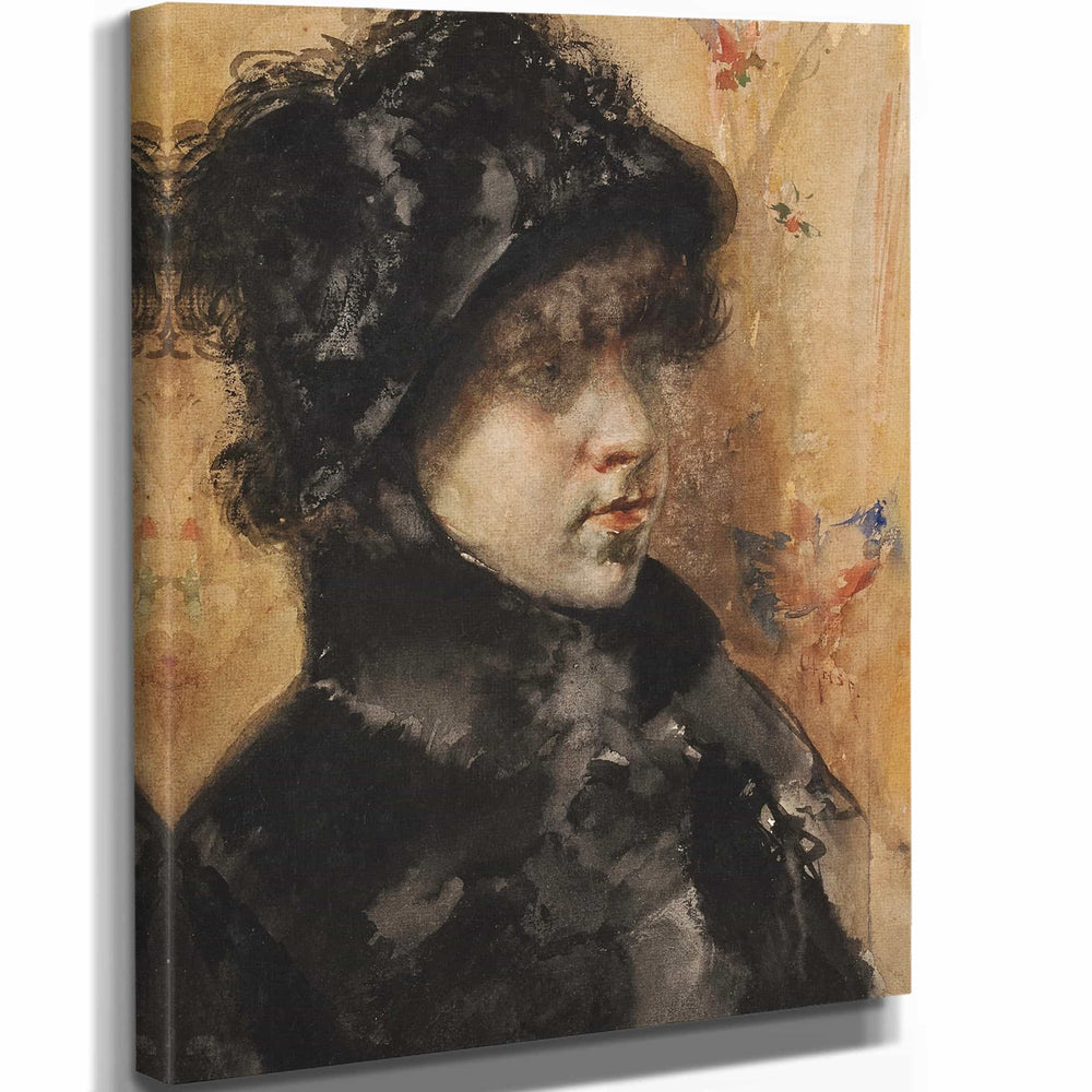 William Merritt Chase 11" x 14" / Stretched Canvas Wrap Portrait Of A Young Woman By William Merritt Chase