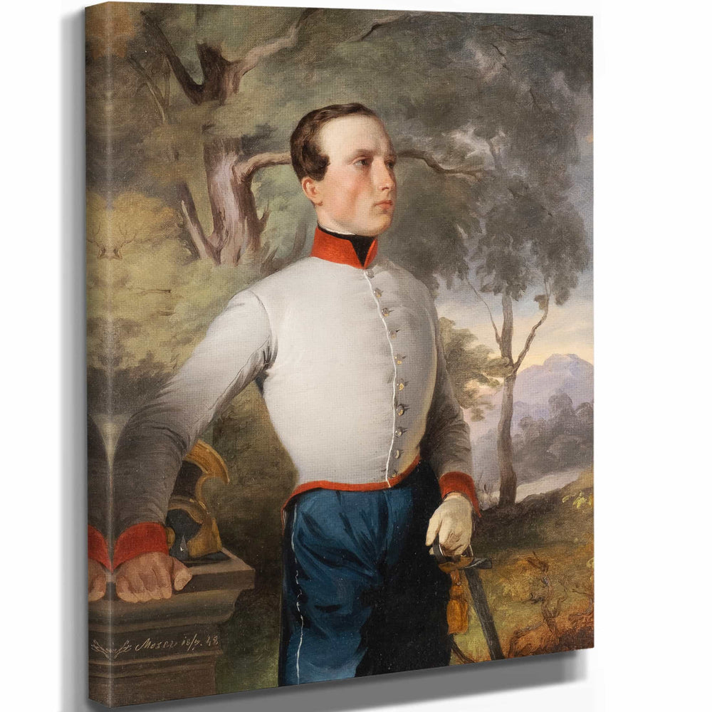 Er 11" x 14" / Stretched Canvas Wrap Portrait Of August Gustav Steinbock In Uniform As Cadet Of A Dragone Regiment By Er