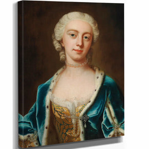 Barthelemy Du Pa 11" x 14" / Stretched Canvas Wrap Portrait Of Augusta Princess Of Wales Wearing Pearls Blue Cloak By Barthelemy Du Pa