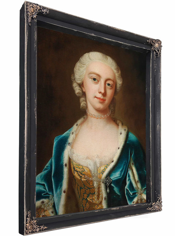 Portrait Of Augusta Princess Of Wales Wearing Pearls Blue Cloak By Barthelemy Du Pa