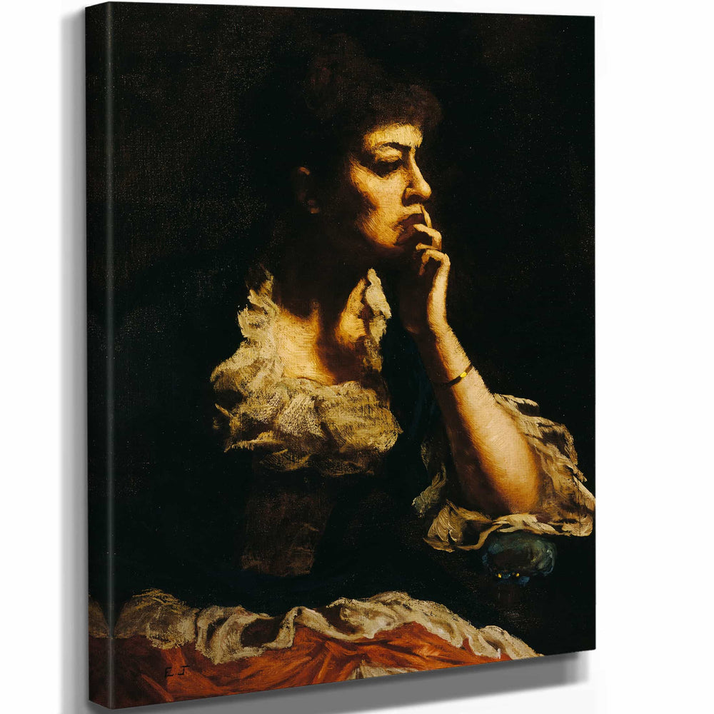 Eastman Johnson 11" x 14" / Stretched Canvas Wrap Portrait Of Mrs Eastman Johnson By Eastman Johnson