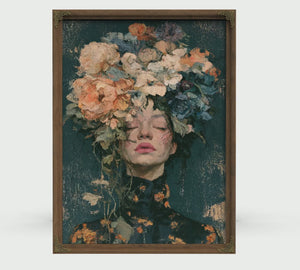 Woman Wrapped in Blooming Flowers, Large Textured Wall Art, Figurative Wall Art, Mixed Media Acrylic Canvas