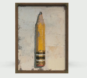 Single Graphite Pencil on Neutral Ground, Large Textured Wall Art, Still Life Wall Art, Mixed Media Acrylic Canvas