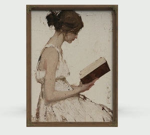 Girl Reading in Quiet Afternoon Light, Large Textured Wall Art, Figurative Wall Art, Mixed Media Acrylic Canvas