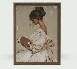 Girl Reading by Warm Window Light, Large Textured Wall Art, Figurative Wall Art, Mixed Media Acrylic Canvas
