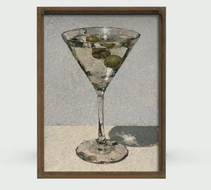 Classic Martini Glass With Single Olive, Large Textured Wall Art, Still Life Wall Art, Mixed Media Acrylic Canvas