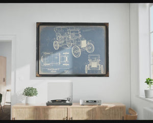 Vintage 1966 Mustang Convertible Car Model Print,  Original Blueprint Canvas