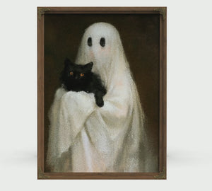 Ghostly Cat Emerging From Darkness, Large Textured Wall Art, Gothic Wall Art, Mixed Media Acrylic Canvas