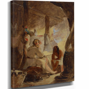 Thomas Sully 11" x 14" / Stretched Canvas Wrap Robinson Crusoe And Friday In Cave By Thomas Sully