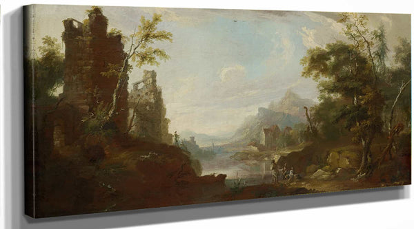 Caspar Wolf Ruin Of A Castle Near A Lake With Fishermen By Caspar Wolf