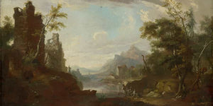 Caspar Wolf Ruin Of A Castle Near A Lake With Fishermen By Caspar Wolf