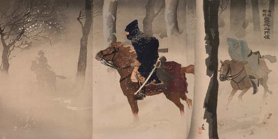 Kobayashi Kiyochika Scouts Near Nuizhuang On A Snowy Night By Kobayashi Kiyochika