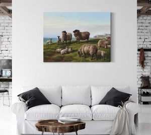 Charles Jones Sheep Grazing On A Headland By Charles Jones