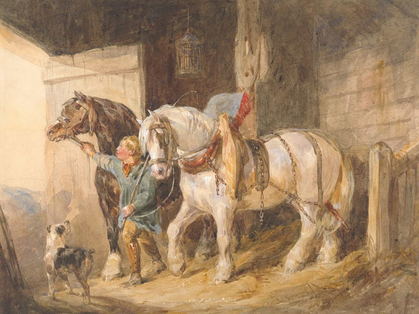 John Frederick Tayler Stable Boy With Cart Horses By John Frederick Tayler