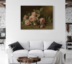 Adriana Johanna Haanen Still Life Of Roses On Mossy Ground By Adriana Johanna Haanen