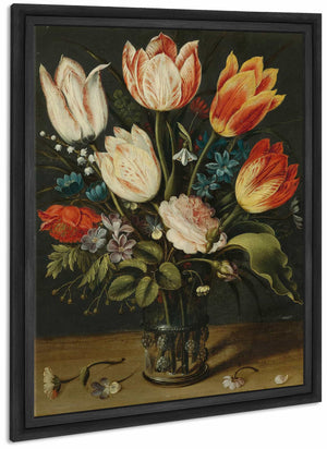 Still Life Of Tulips And Other Flowers In A Glass Vase By Andries Daniels