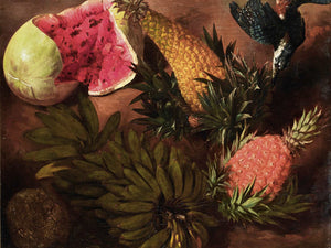 Brazilian School Still Life With Bananas Passion Fruit Pineapple Brazilian Pineapple Jenipapo Fruit And A Point Tailed Palmcreeper (Circa 1820) By Brazilian School