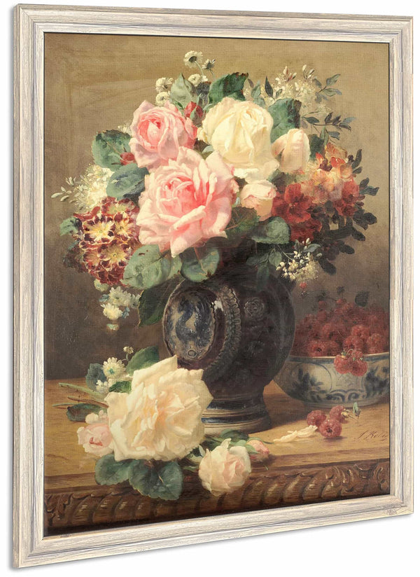 Still Life With Roses And Raspberries By Jean Baptiste Robie