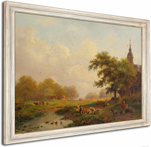 Summer Landscape With Sheperds And Cattle Near A Village By Frederik Marinus Kruseman