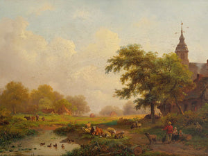 Frederik Marinus Kruseman Summer Landscape With Sheperds And Cattle Near A Village By Frederik Marinus Kruseman