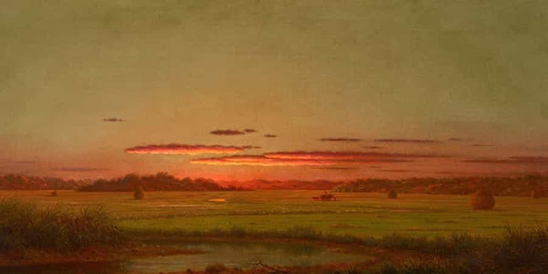 Martin Johnson Heade Sunset Haywagon In The Distance By Martin Johnson Heade