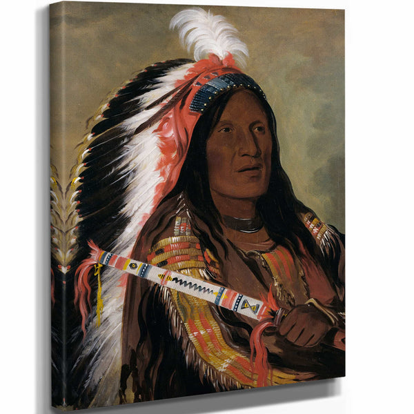 George Catlin 11" x 14" / Stretched Canvas Wrap Tah Teck A Da Hair Steep Wind A Brave Of Bad Arrow Points Band By George Catlin